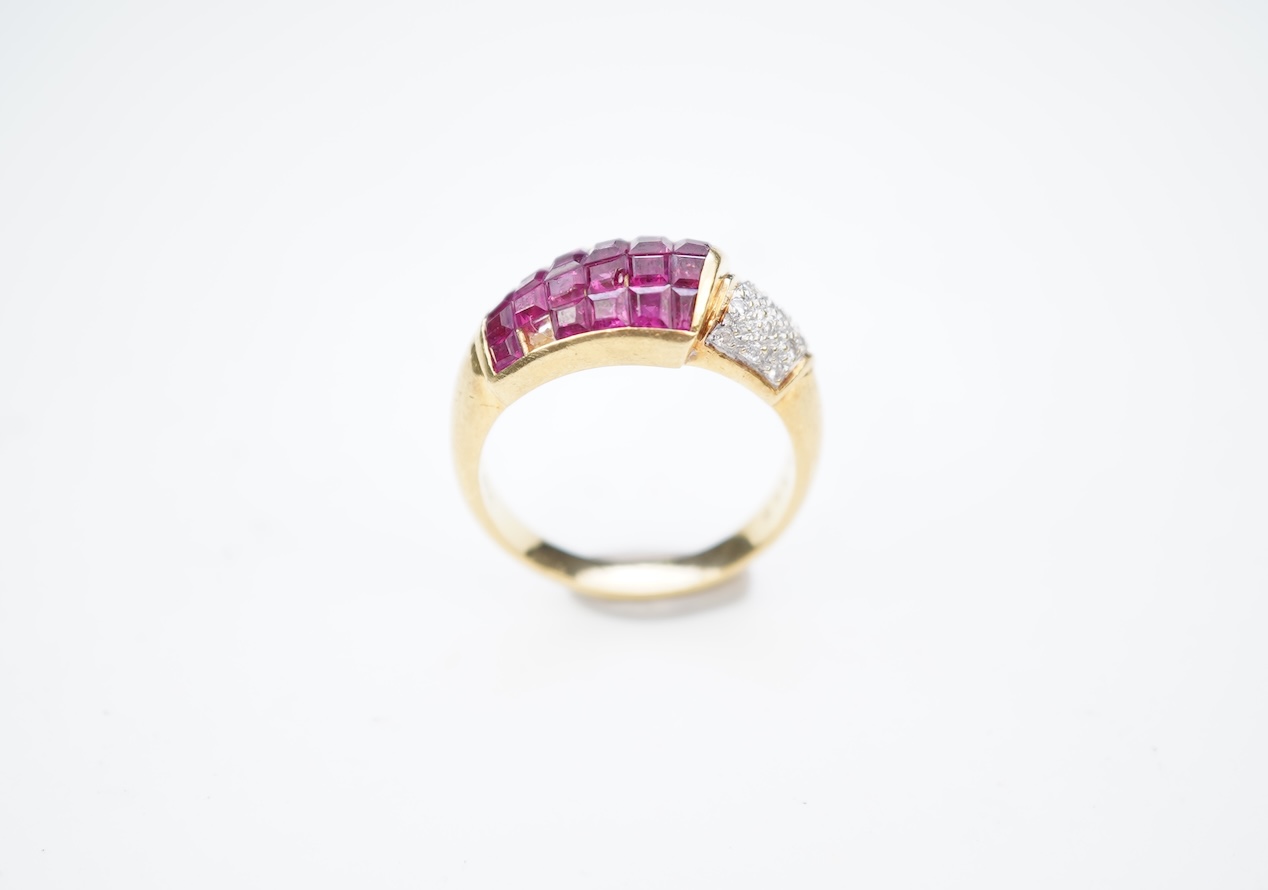 A ruby and diamond ring